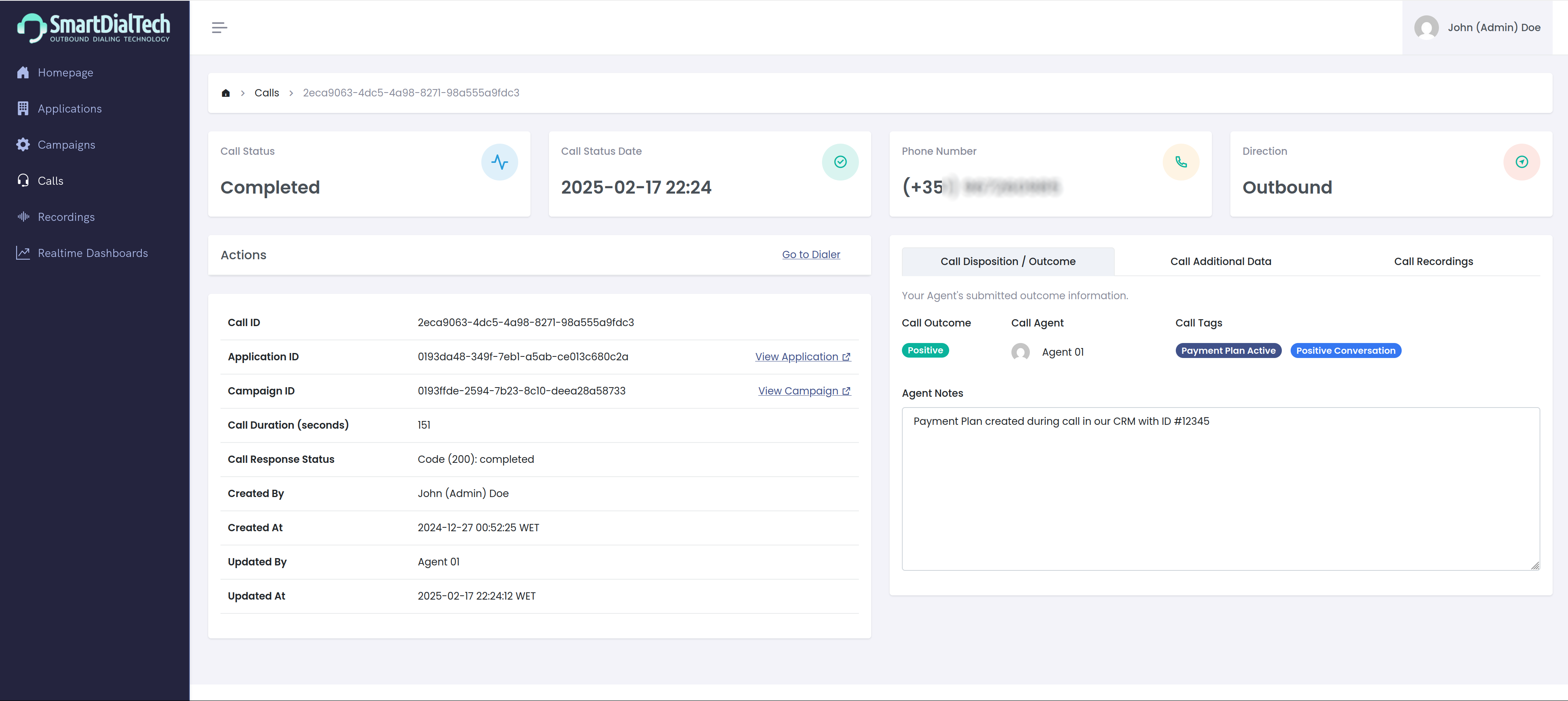 Call disposition and outcome tracking in SmartDialTech