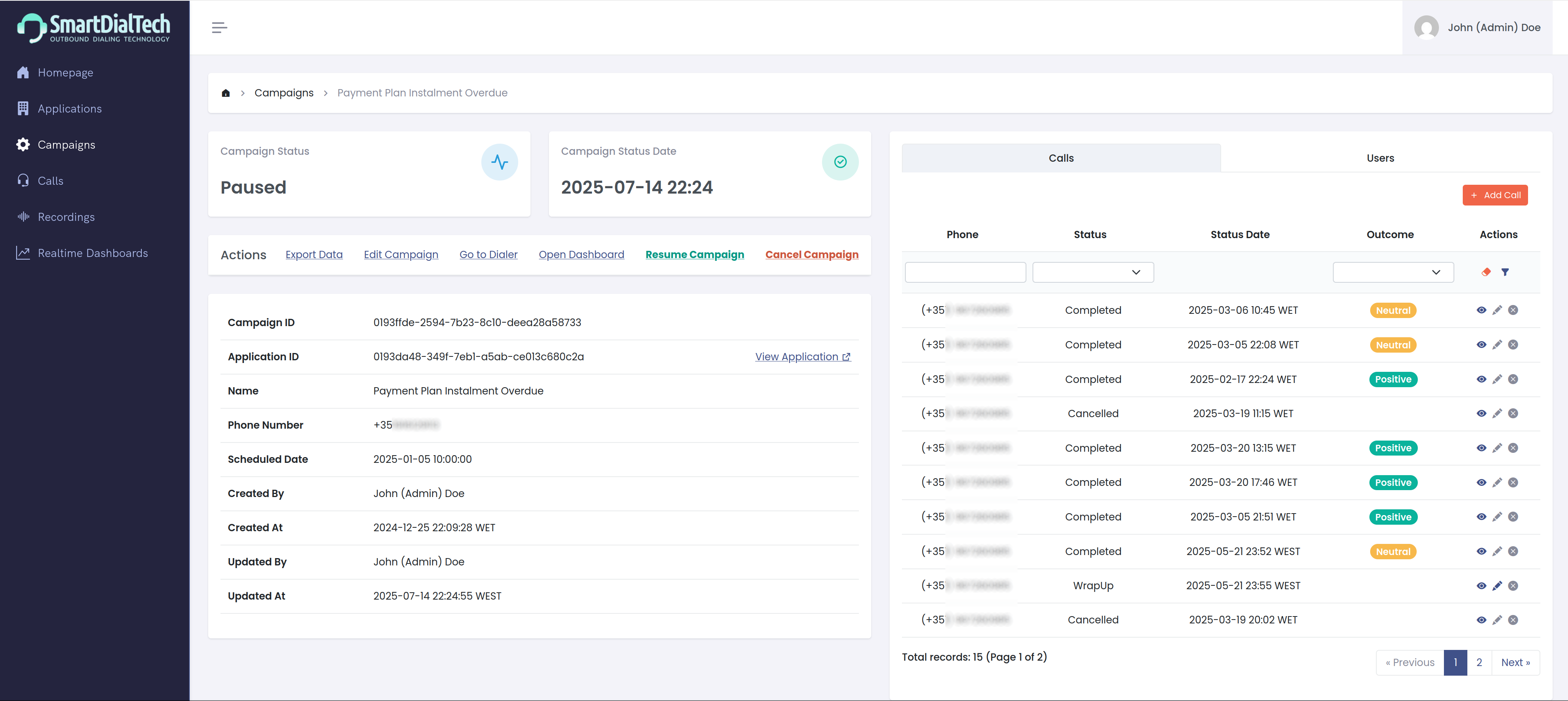 Outbound calling campaign setup with CSV contact upload